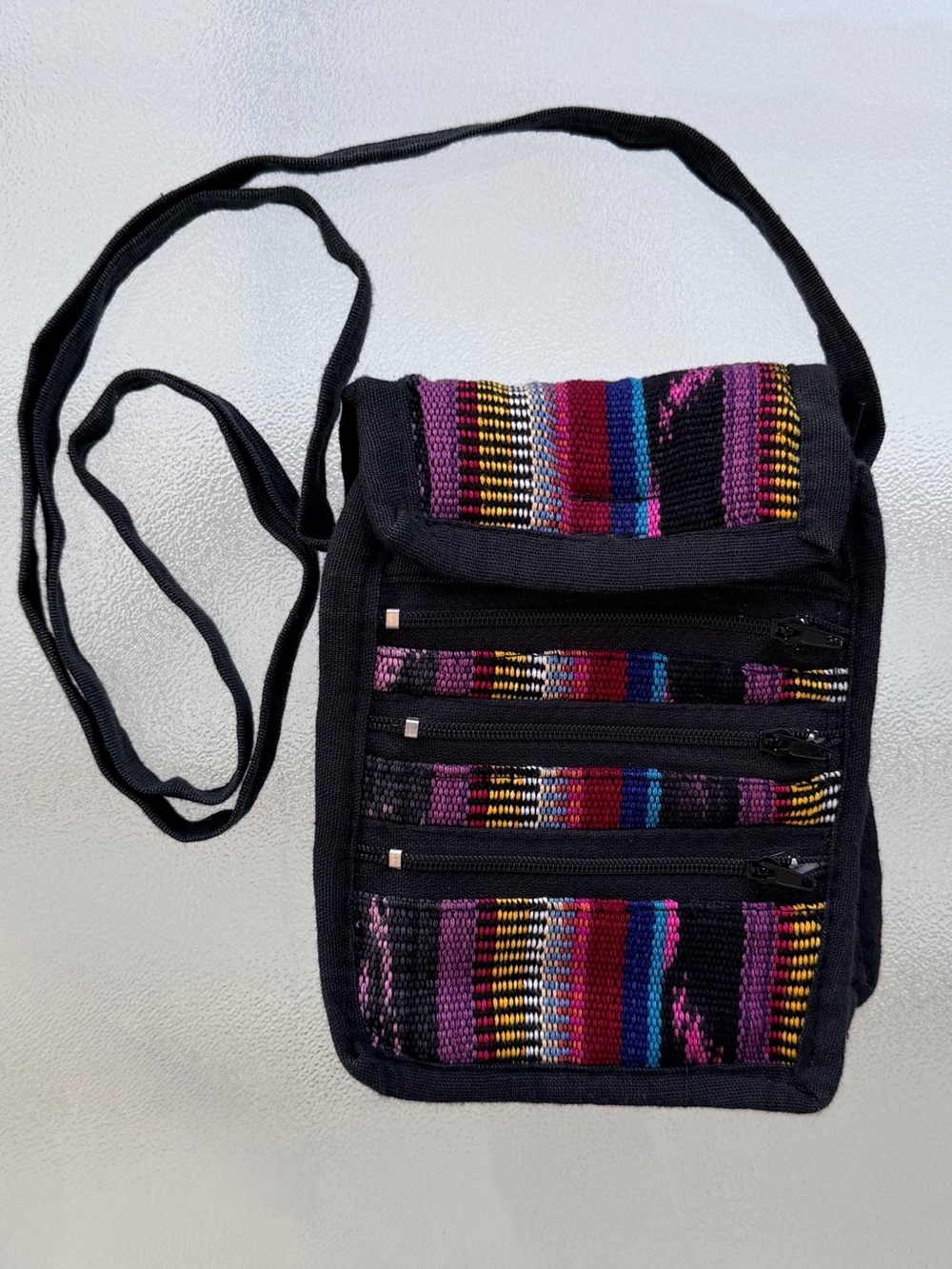 Guatemalan Hand Woven Multi-Colored Striped Shoulder Crossbody Passport Mini Bag